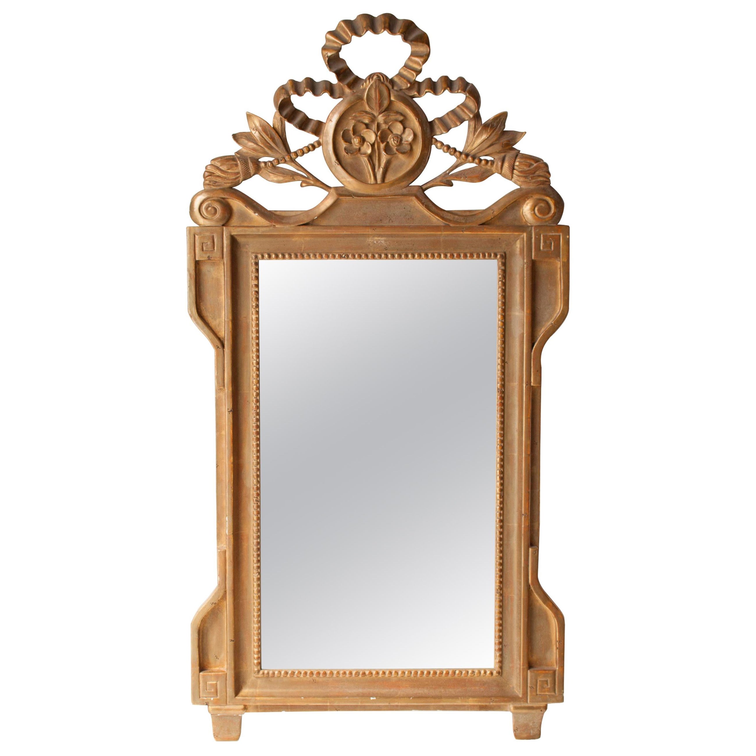 Neoclassical Regency Style Gold Foil Hand Carved Wooden Rectangular Mirror, 1970