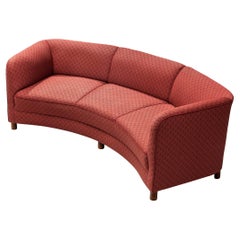 Retro Danish Curved Sofa in Floral Red Upholstery