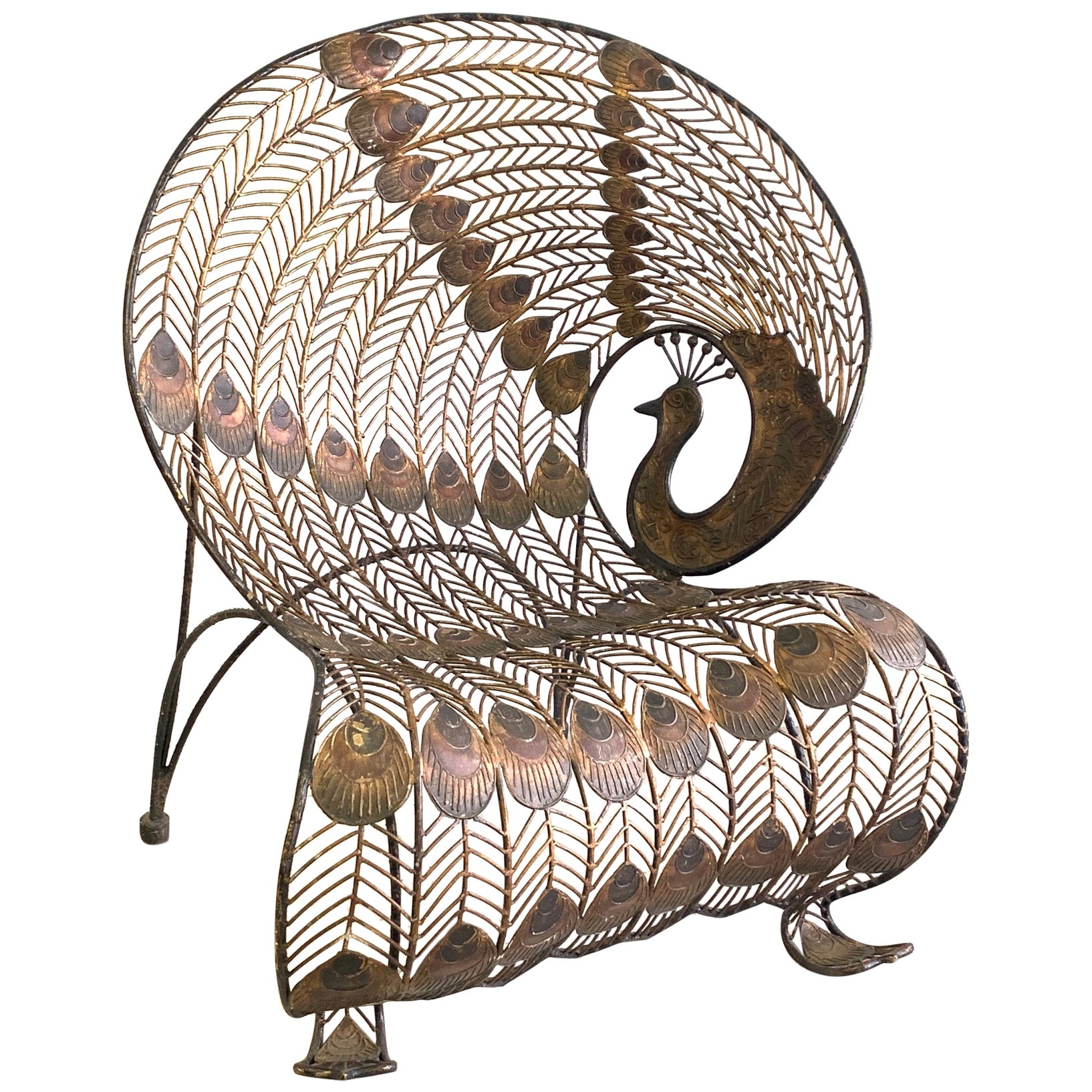 Vintage Sculptural Wrought Iron Peacock Chairs, a Pair at 1stDibs