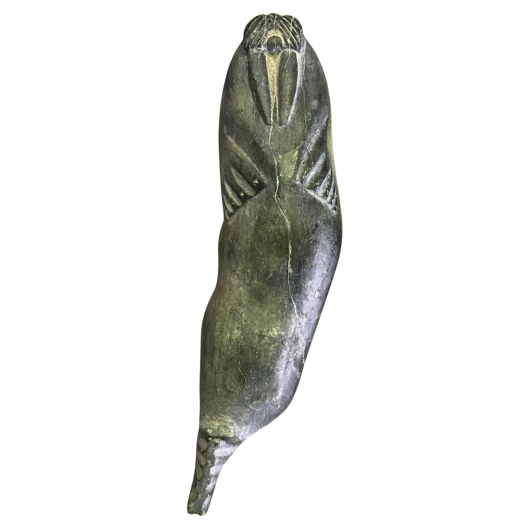 Geschnitzte Walrus-Skulptur aus geschnitztem Stein, Indigene Kunst (Nord-/Südamerika), Eskimo, signiert