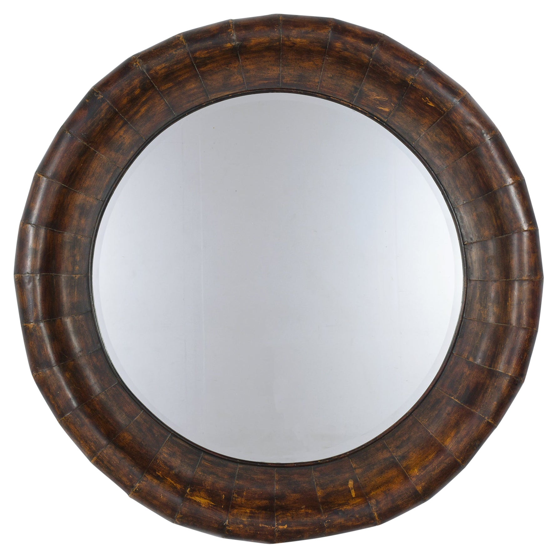 1970 Mid-Century Modern Circular Mirror with Parchment Frame - 40" Diameter en vente