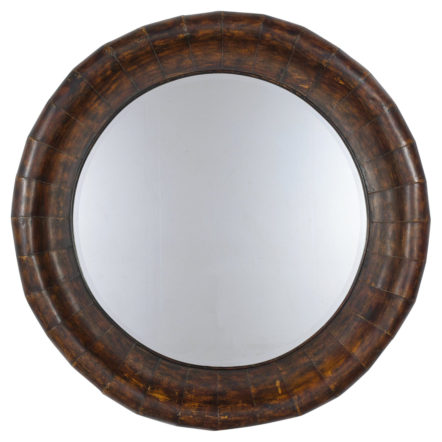 1970s Mid-Century Modern Circular Mirror with Parchment Frame - 40" Diameter