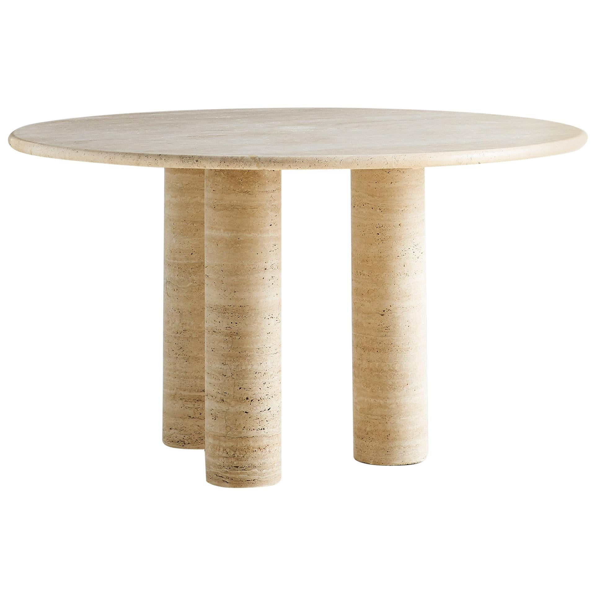 Round Travertine Column Dining Table in the Style of Mario Bellini