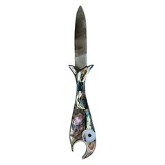 Mexican Abalone and Alpaca Silver Fish Bottle and Letter Opener