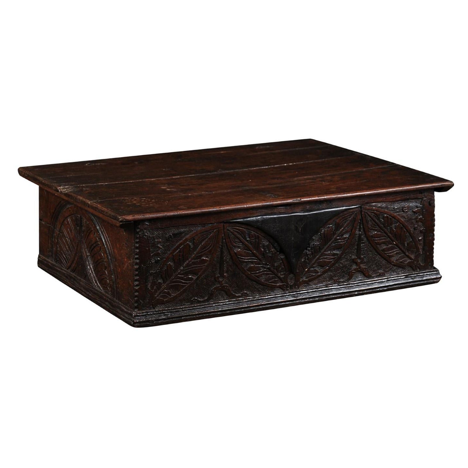 18th Century Oak Bible Box with Foliate Carving For Sale