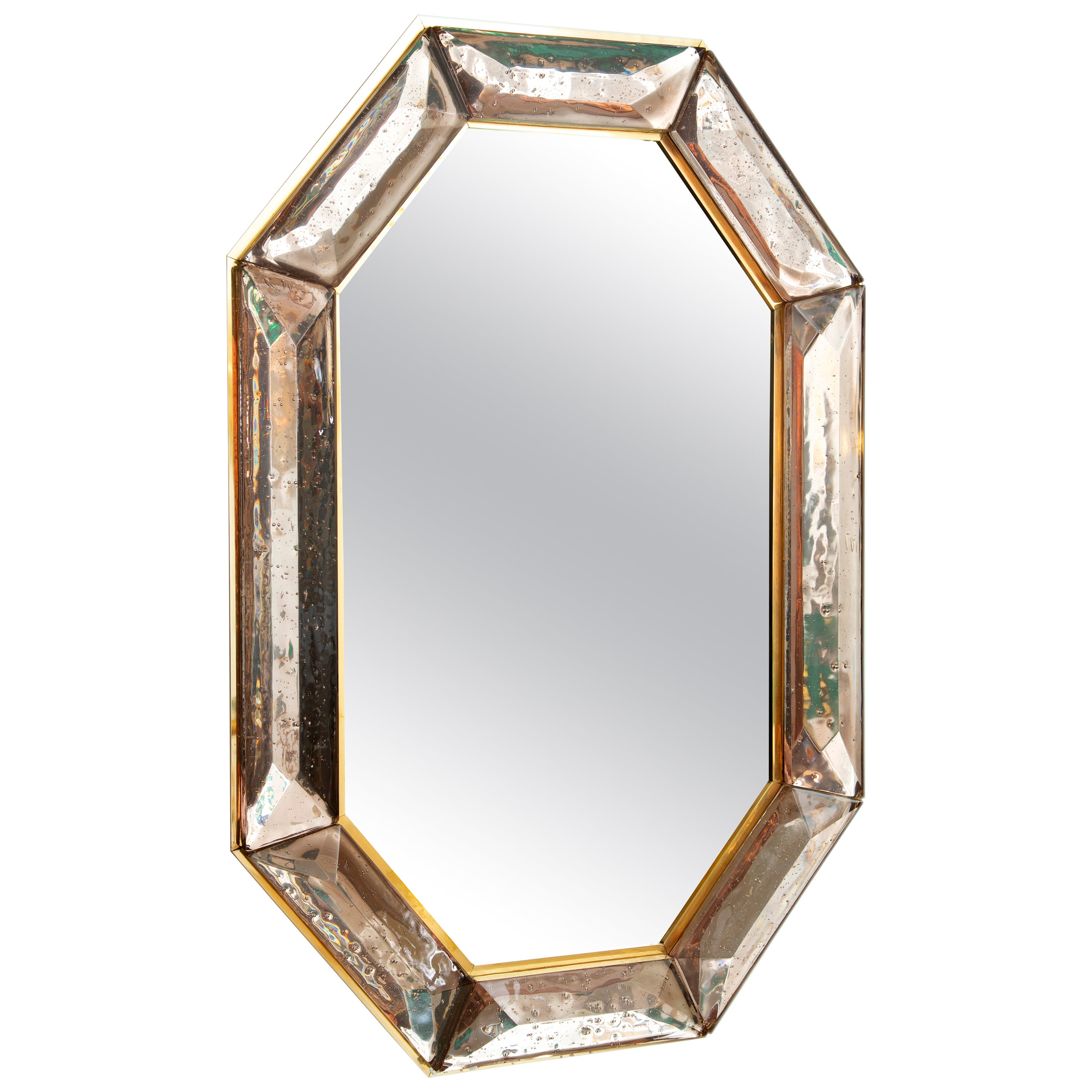 Charming Murano Glass Mirror with Pink Flowers For Sale at