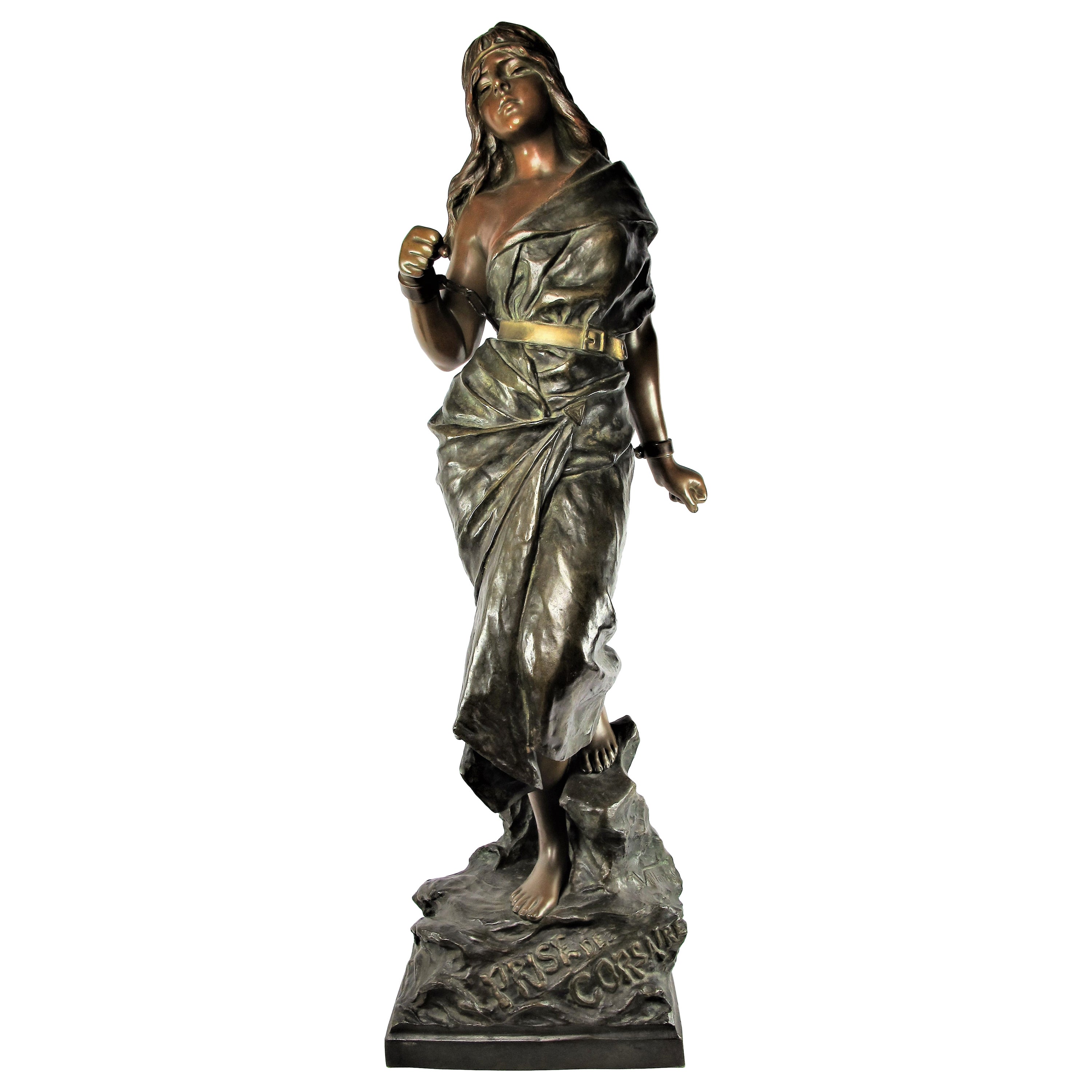 Vintage Bronze Sculpture, "Sapho" by E. Villanis For Sale at 1stDibs