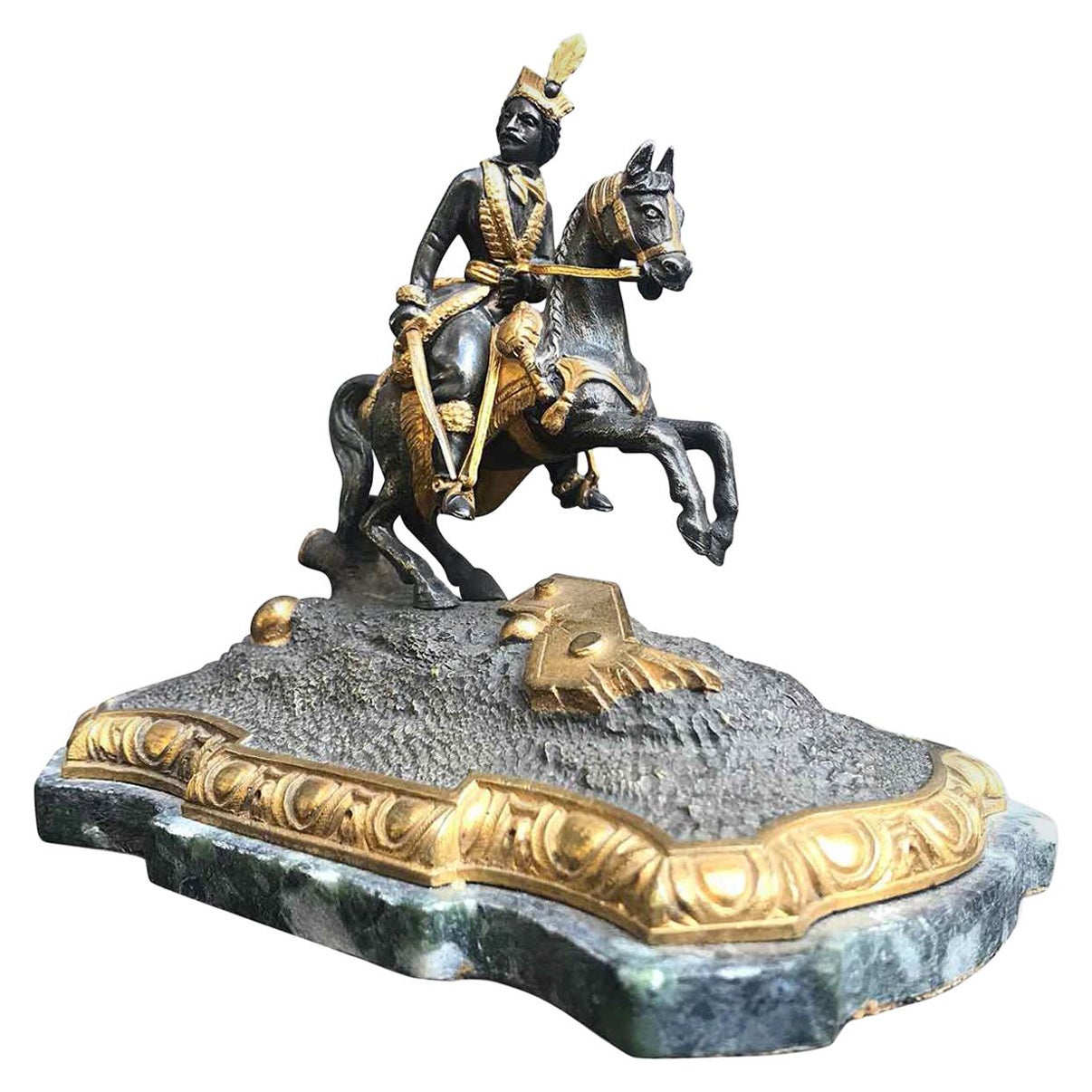 Französische Bronzefigur eines Reiterkelchens von Joachim Murat aus dem 19. Jahrhundert