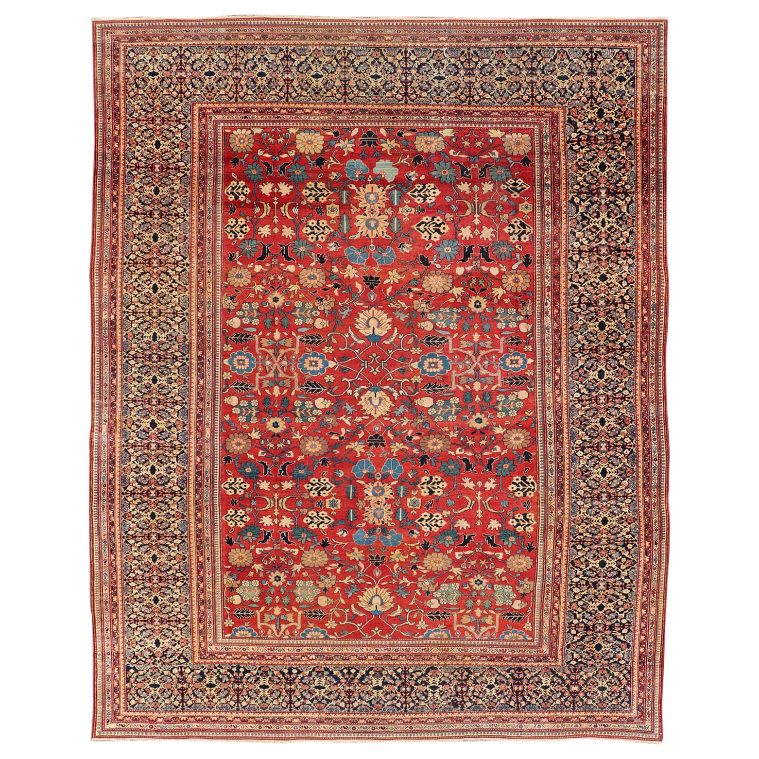 Very Finely Woven Antique Farahan Sarouk Rug with Intricate Border Design For Sale