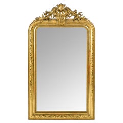 Antique miroir français Louis Philippe doré à la feuille d'or avec crête
