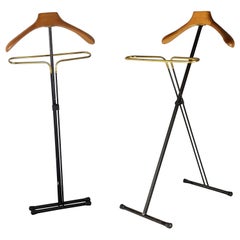 Pair of Italian Black Metal, Wood and Brass Folding Valet Stand, 1950s