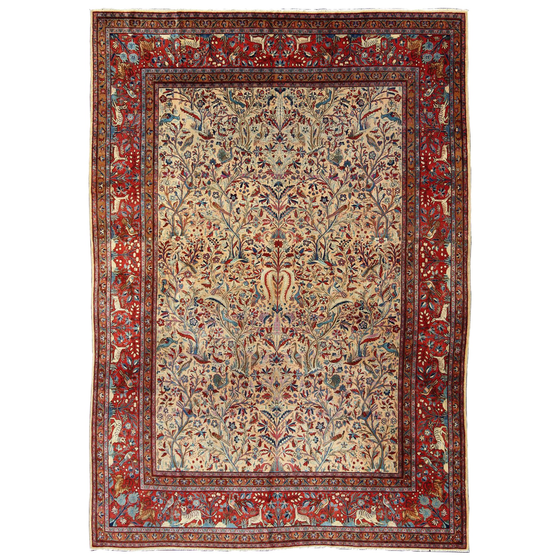 Antique Persian Fine Manchester Kashan Rug with Forest Garden Design For Sale