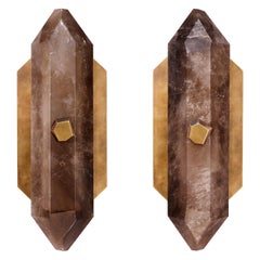 Diamond Form Smoky Rock Crystal Quartz Sconces by Phoenix