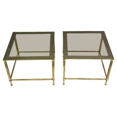 Pair French Mid-Century Modern Neoclassical Brass Side Tables, Maison Jansen