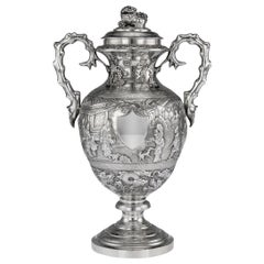 19th Century Chinese Export Silver Two-Handle Cup & Cover, Luen Wo, circa 1880