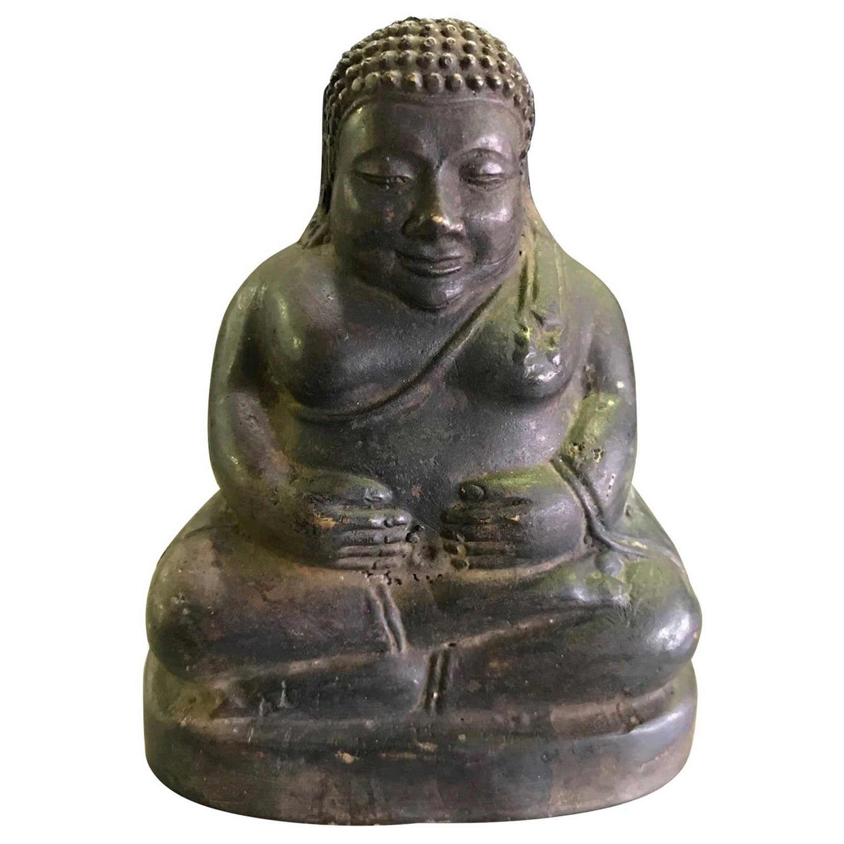 Seated Laughing Jolly Bronze Buddha Sculpture, 19th Century