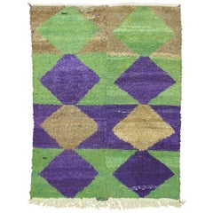 Zabihi Collection Geometric Purple Green Vintage Turkish Shag Rug
