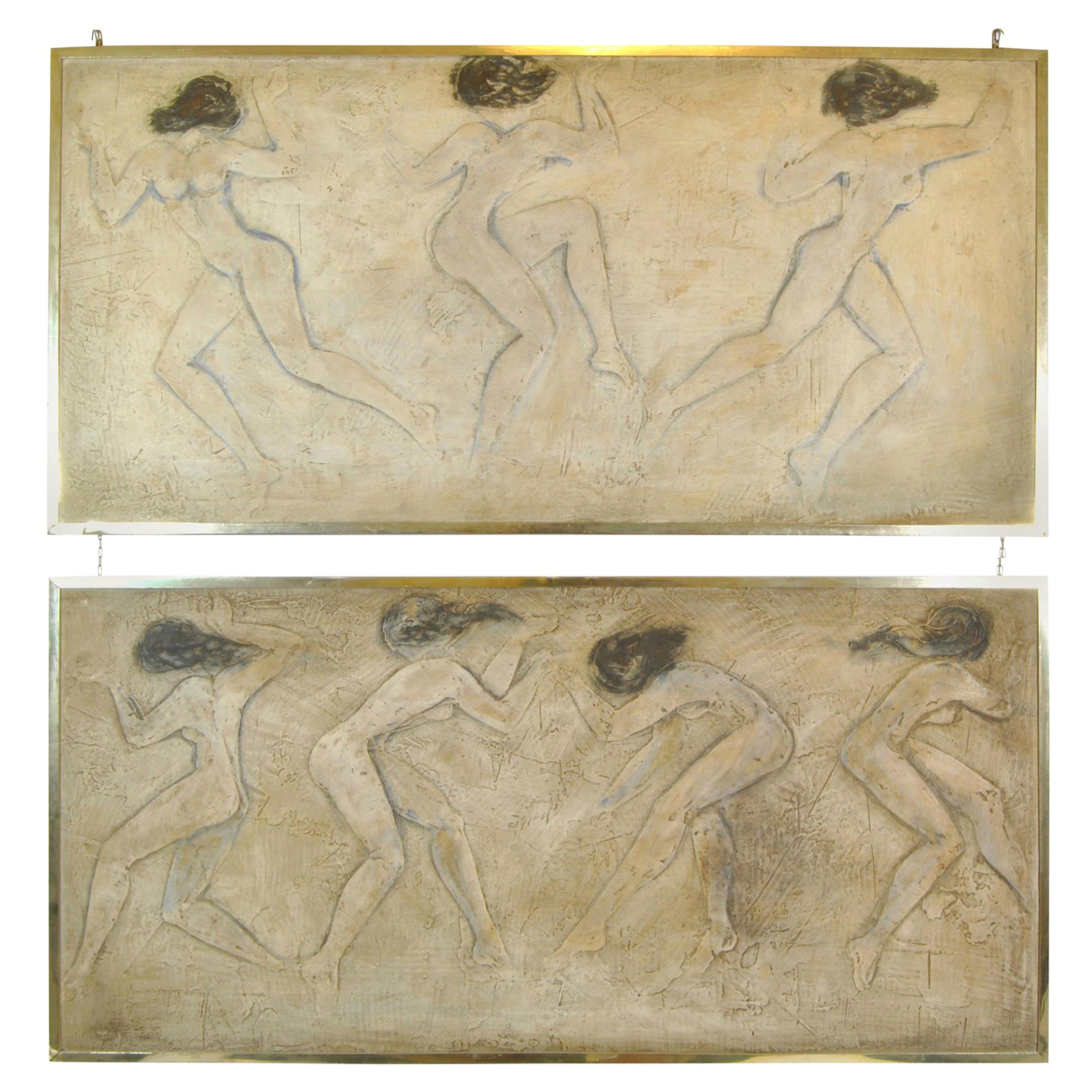 Pair of Bas-Reliefs in Scagliola with Figures of Women, England, 1940 For Sale