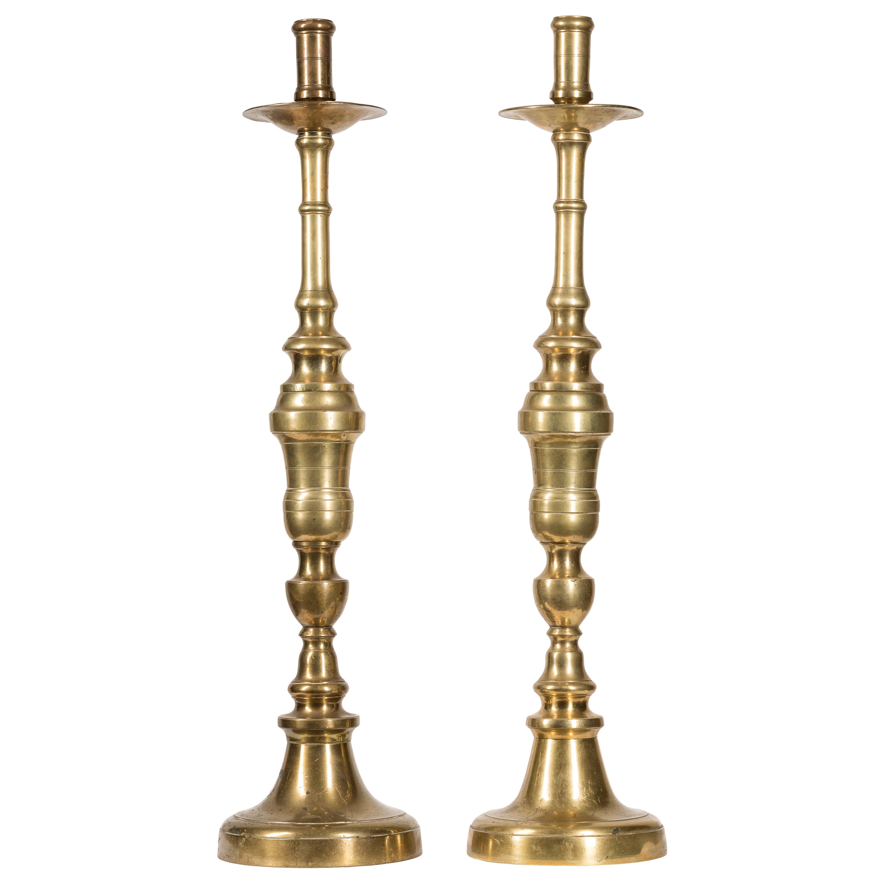 Antique Pair of Brass Gothic Church Altar Candlesticks For Sale at 1stDibs