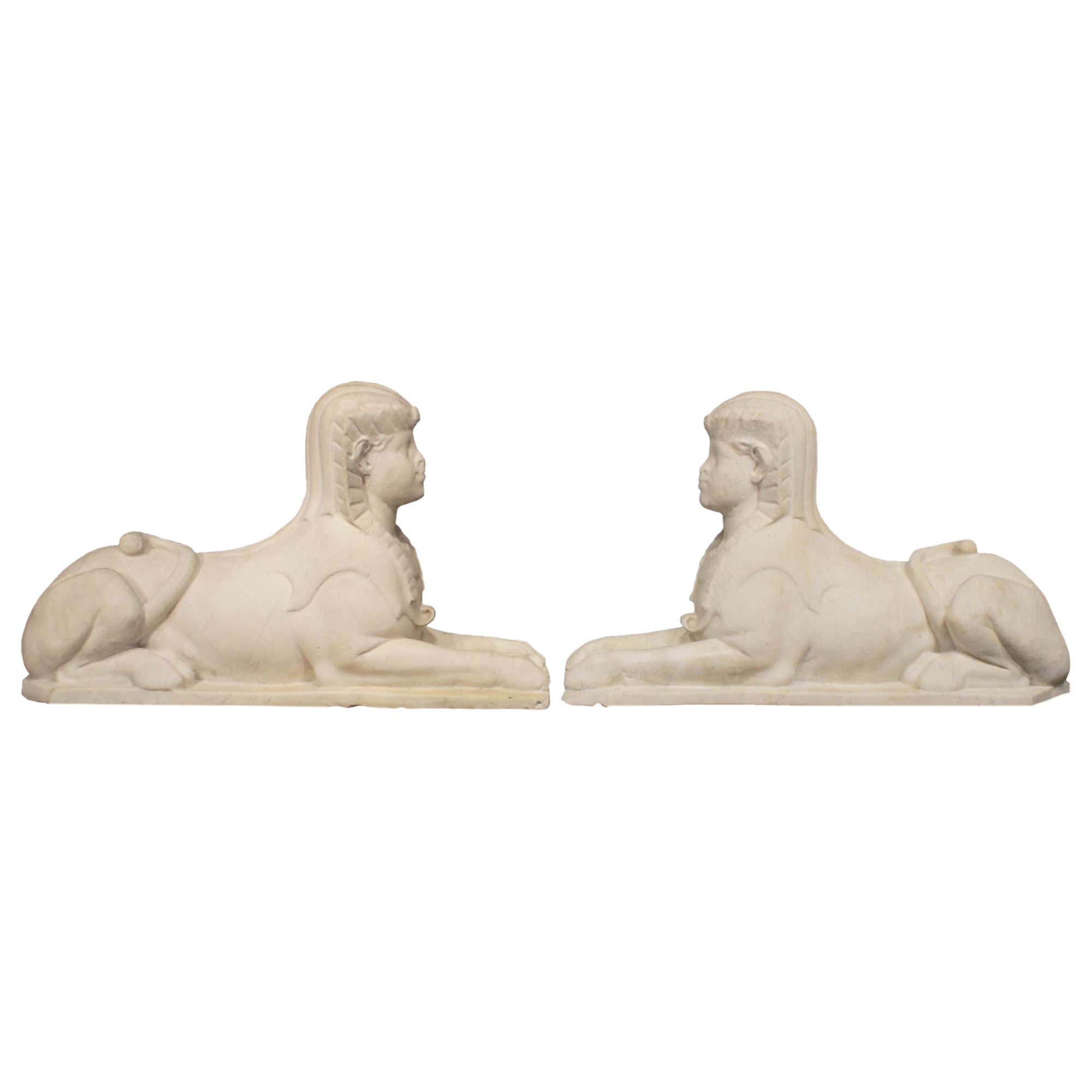 Pair of Antique Egyptian Sphinx Sculptures For Sale at 1stDibs