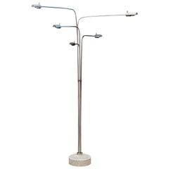 Italian Five-Arm Adjustable Floor Lamp of Nickel with with Marble Base