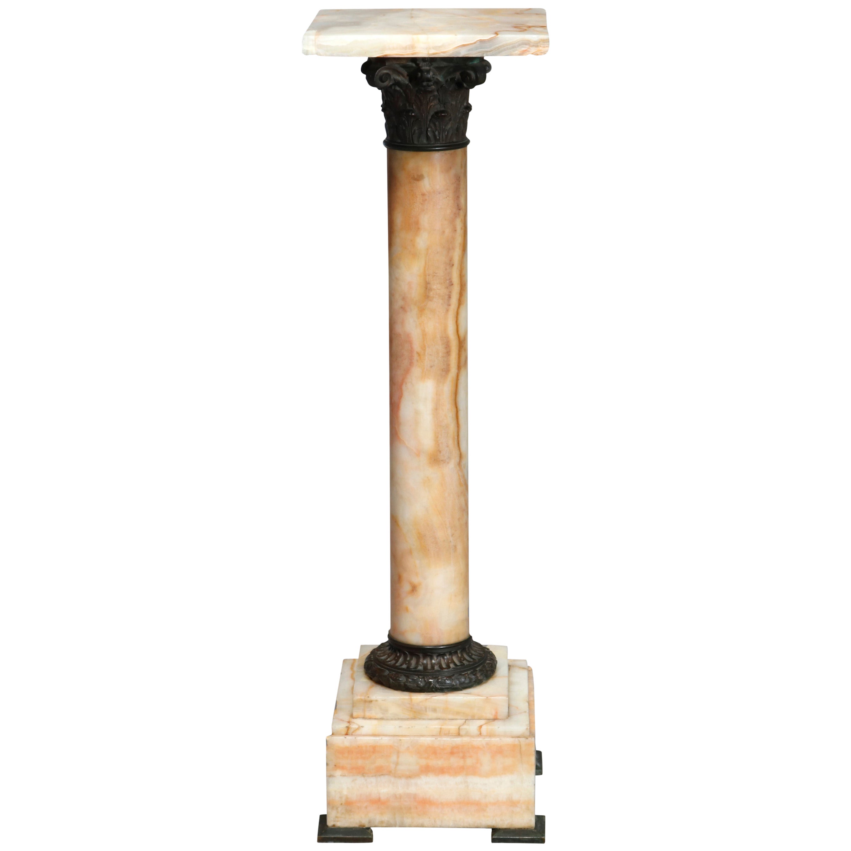 Column Pedestal of Marble and Brass at 1stDibs