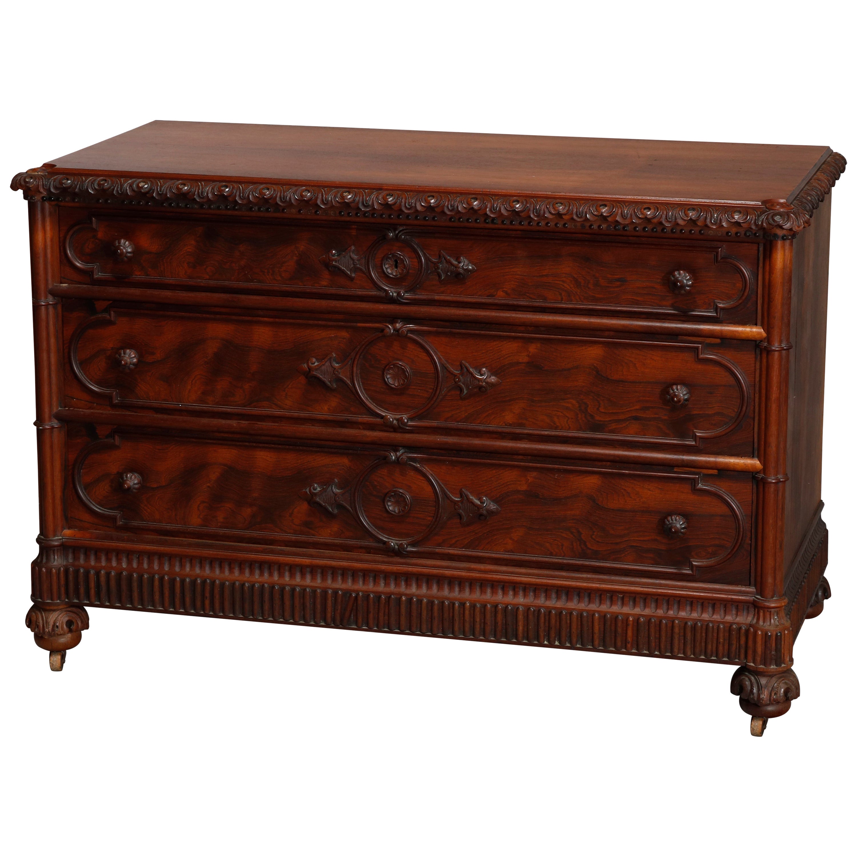 Antique Victorian Rococo Revival Carved Rosewood MarbleTop Dresser