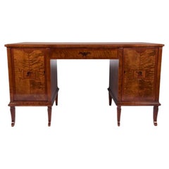 Vintage Art Deco Exotic Wood Inlay Desk by Andrew Szoeke