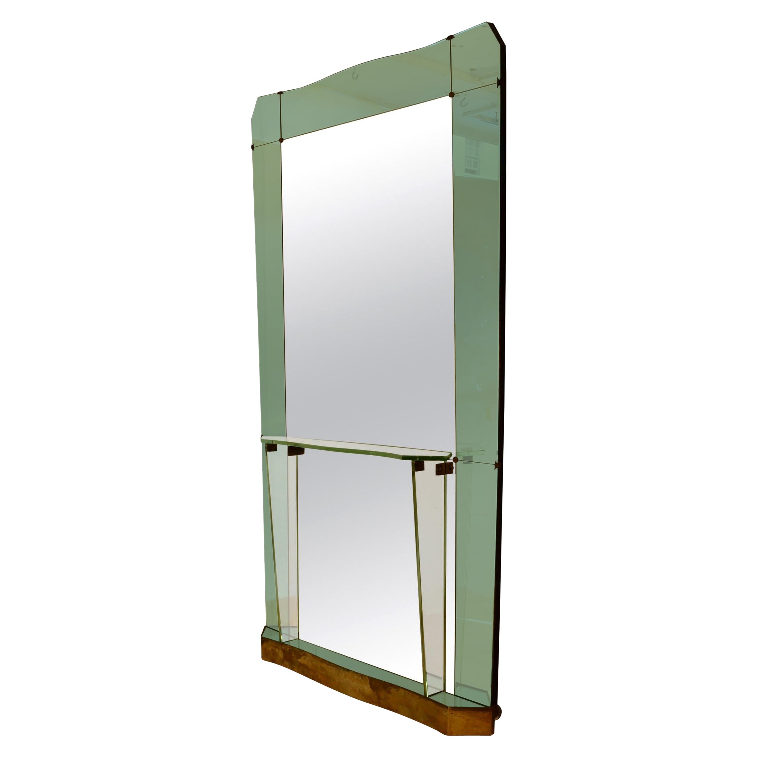 Large Floor Mirror with Console, Christal Arte, Italy 1950's