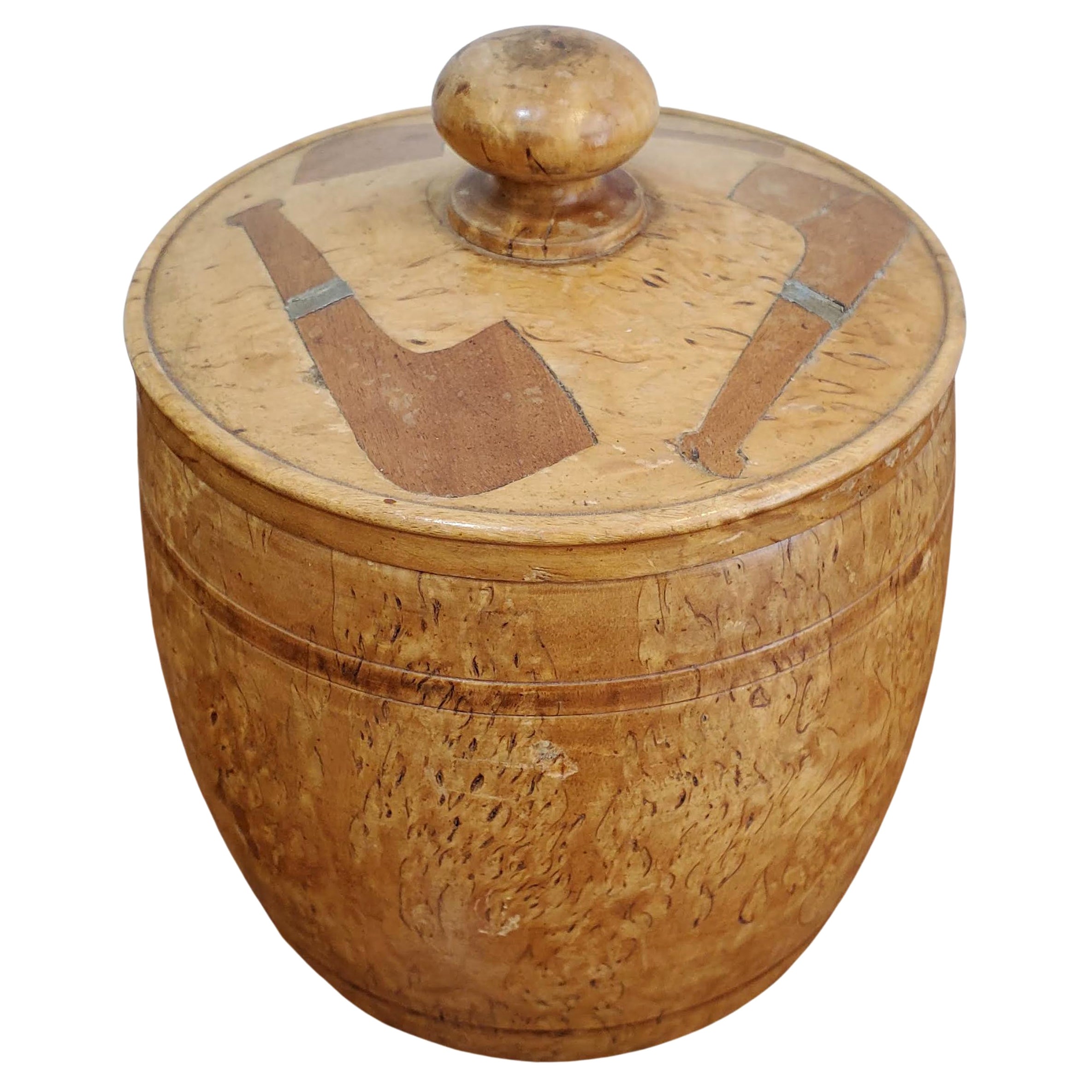 Boîte à tabac du début du 20e siècle en bois de bouleau ronce et acajou