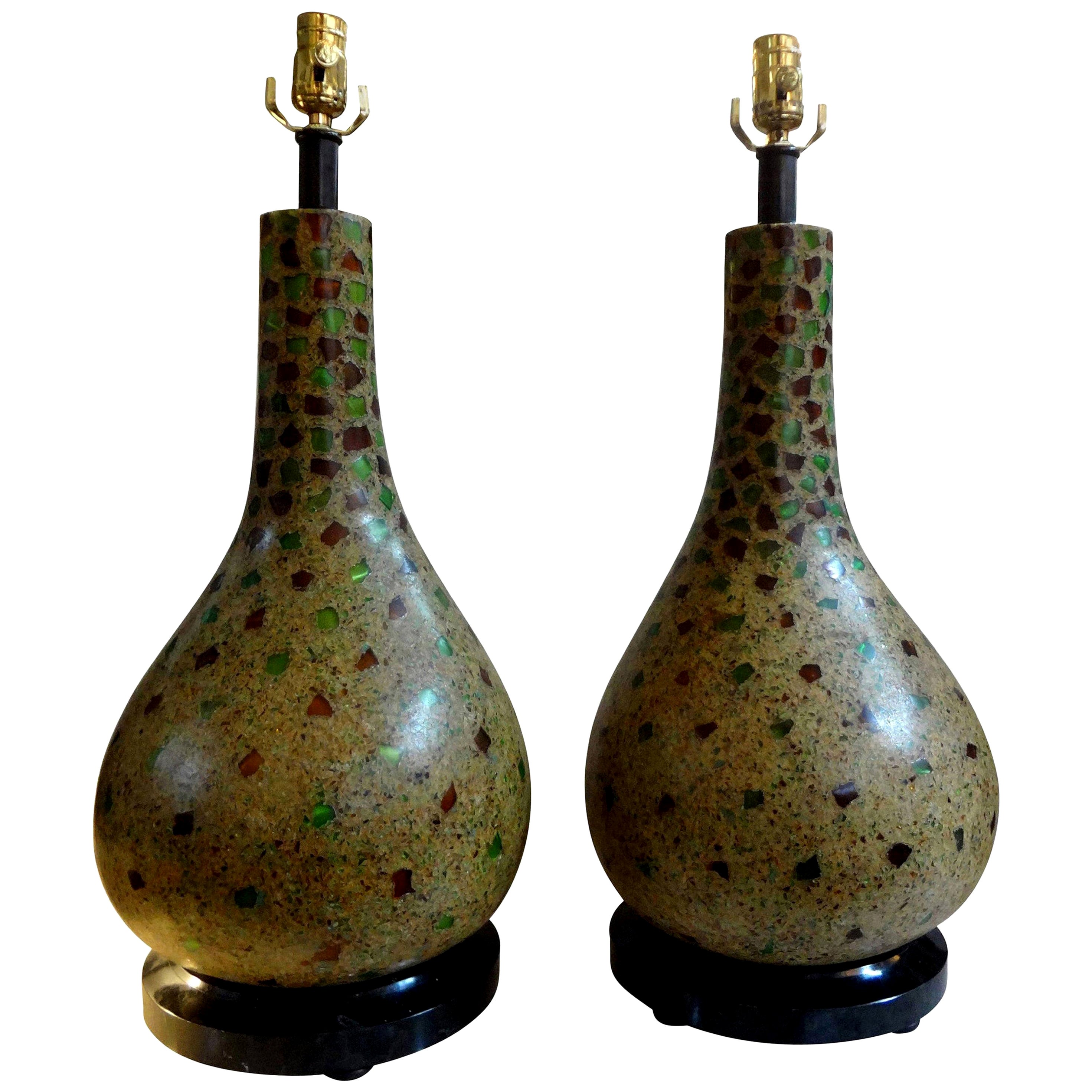 Pair of Vintage Maitland Smith Lamps on Tessellated Stone Bases