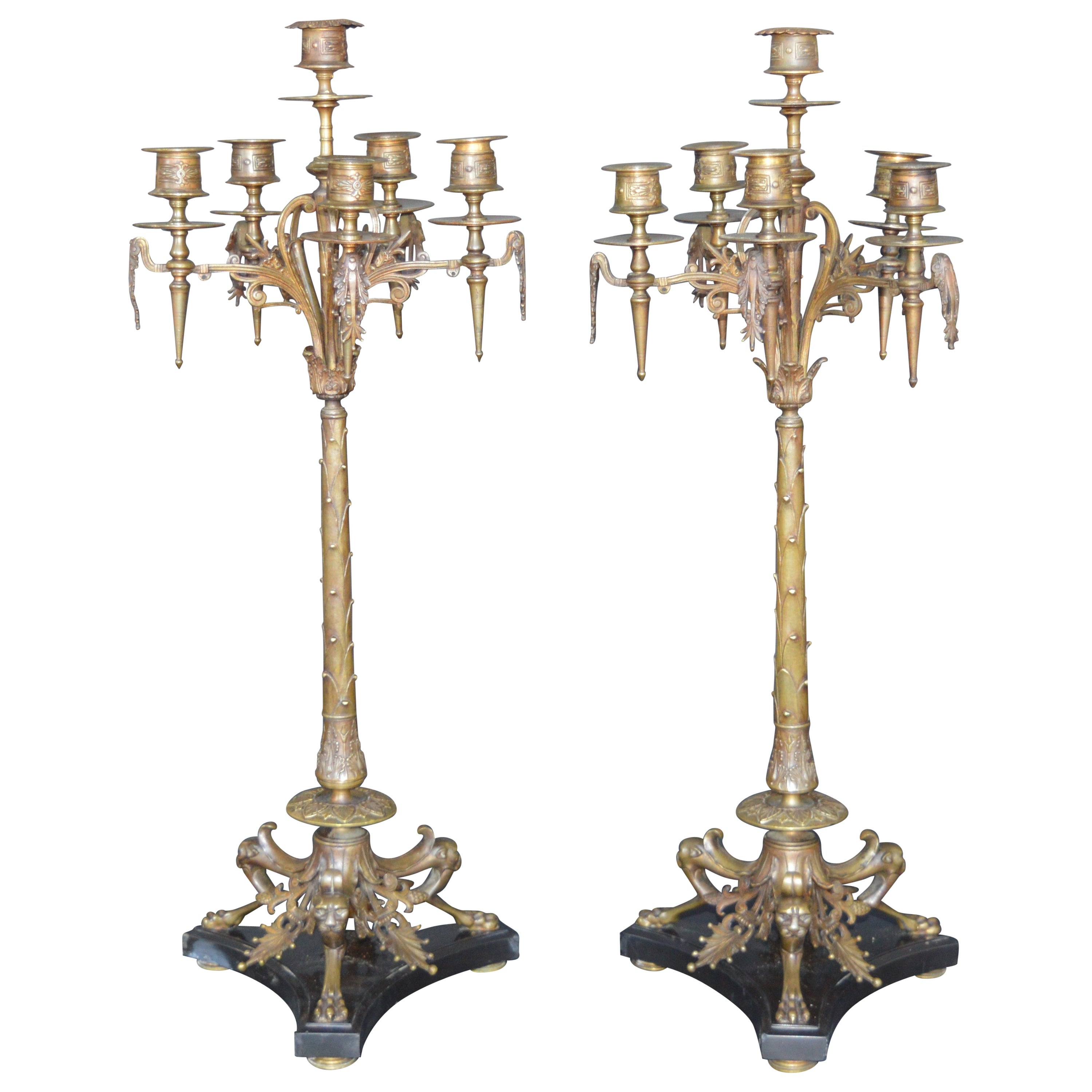Pair of 19th Century Medieval Style Monumental Brass Candelabra For