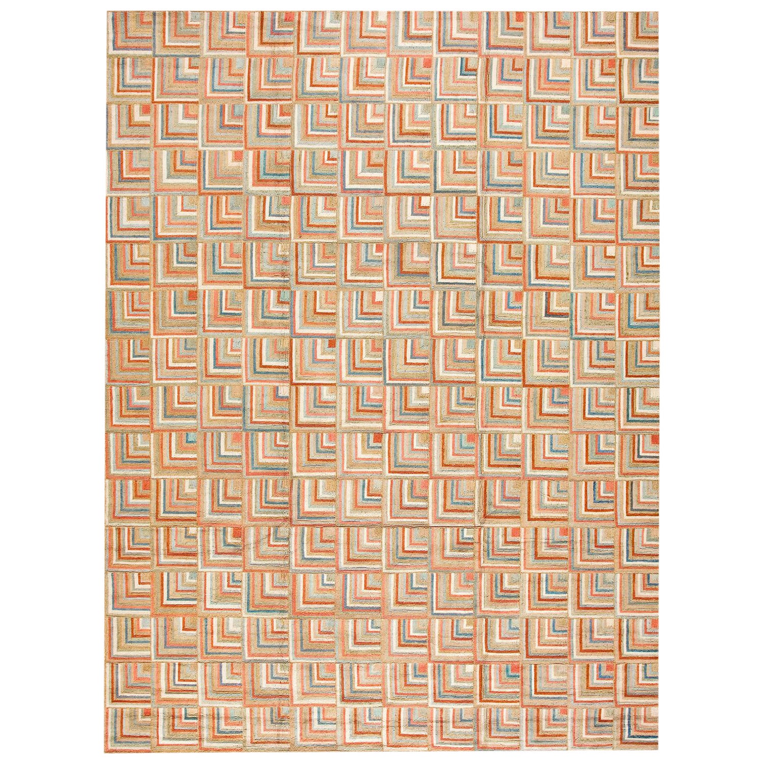Contemporary Handmade Cotton Hooked Rug with Jute Highlights 5' x 8'  For Sale