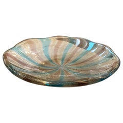 Used 1970s Blue, Brown and Gold Striped Heavy Murano Glass Round Centerpiece