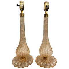 Pair of Venetian Midcentury Bubble Glass Lamps, circa 1940s