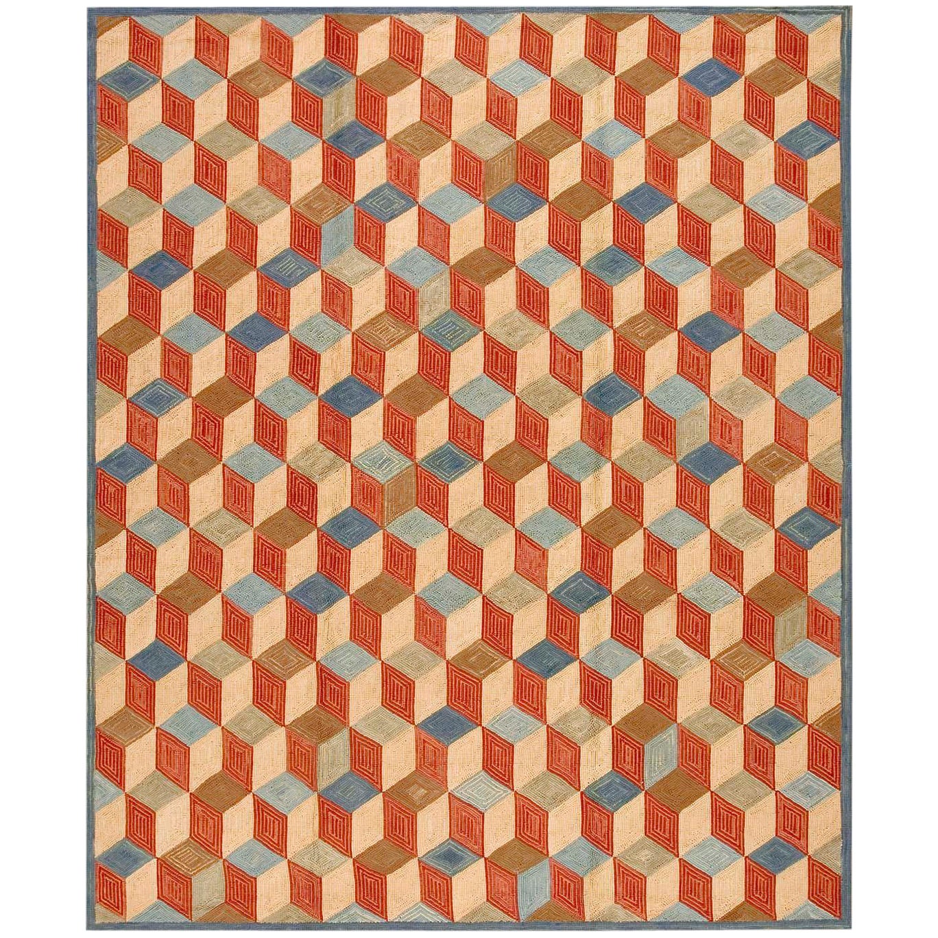 Contemporary American Hooked Rug 9' 0" x 12' 0" (1274 x 366) For Sale