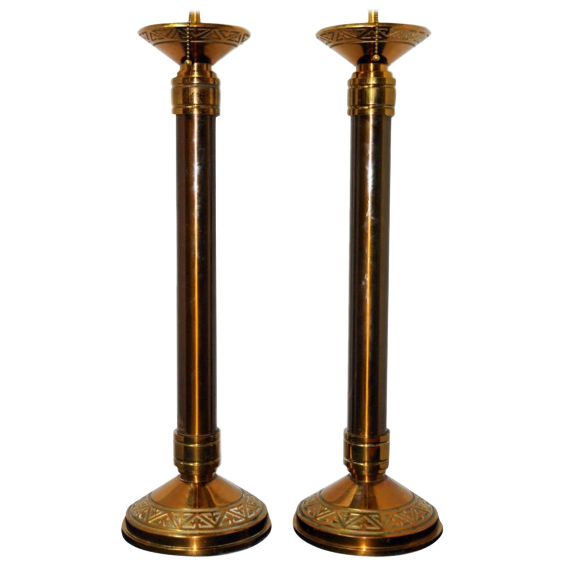 Pair of Bronze Candlestick Table Lamps For Sale at 1stDibs