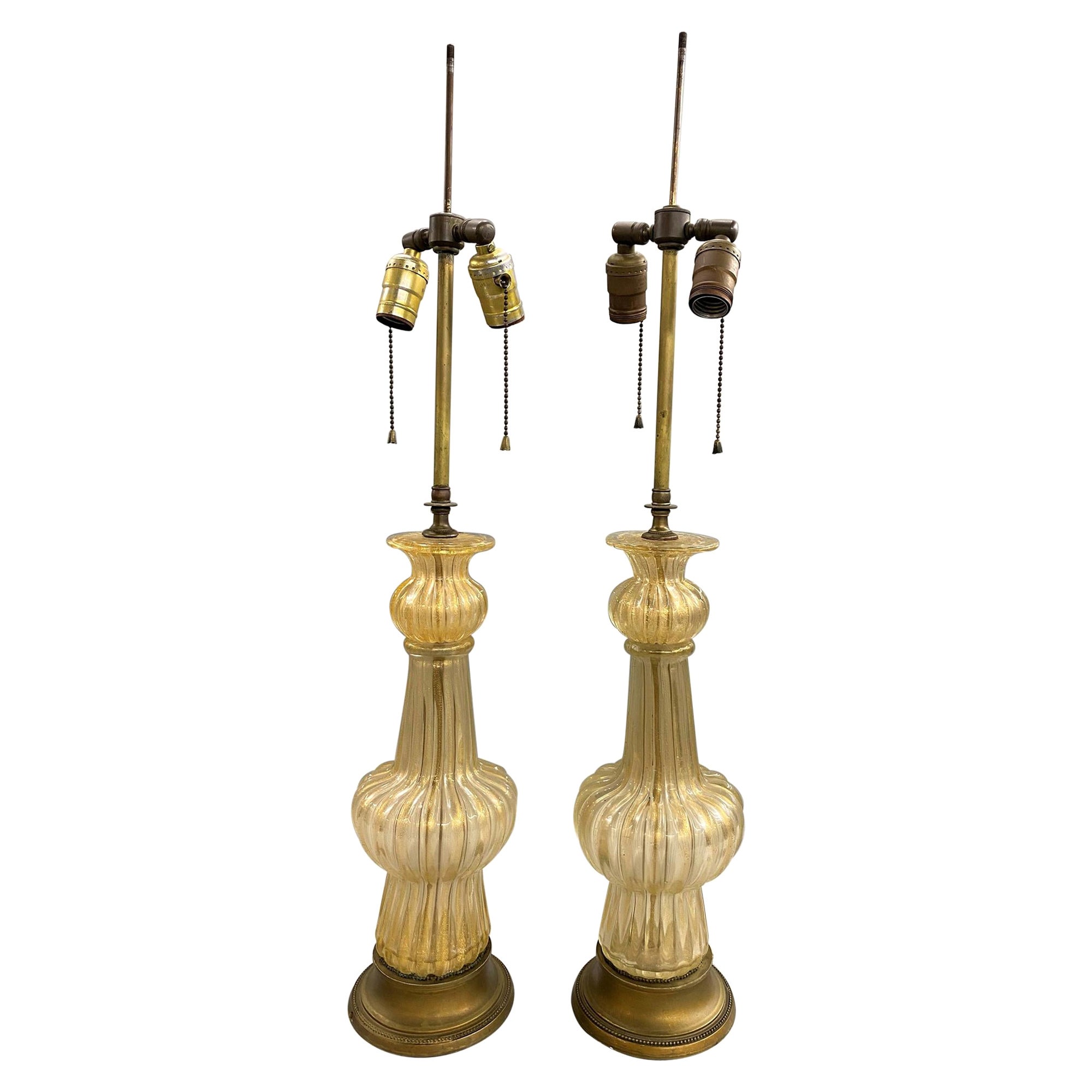 Pair of Barovier Venetian Glass Table Lamps with 22-Karat Gold Dust Inclusions