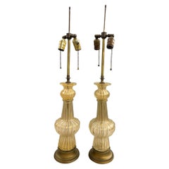 Pair of Barovier Venetian Glass Table Lamps with 22-Karat Gold Dust Inclusions
