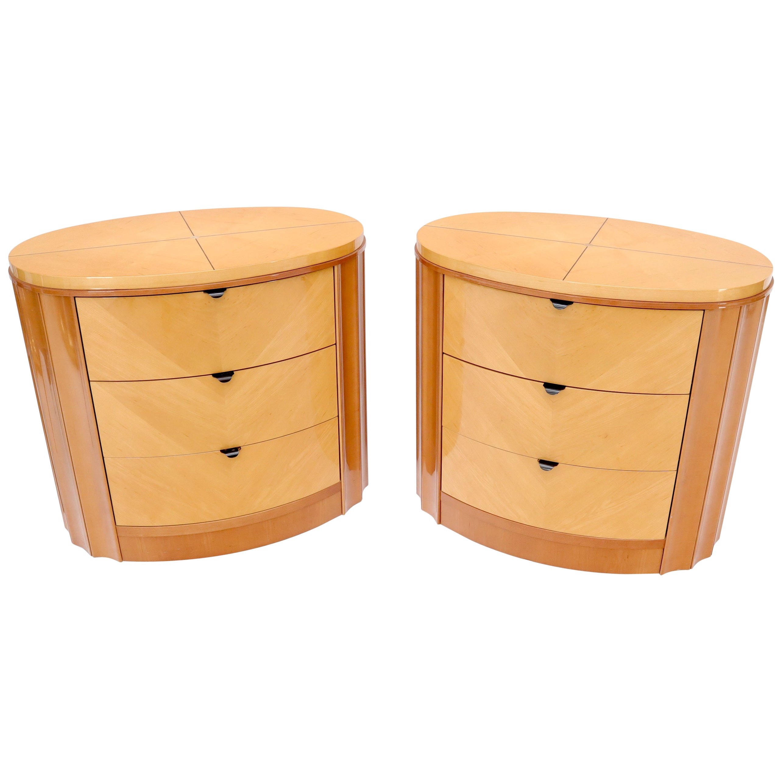 Pair of French Oval Inlaid Bedside Drawer Tables at 1stDibs
