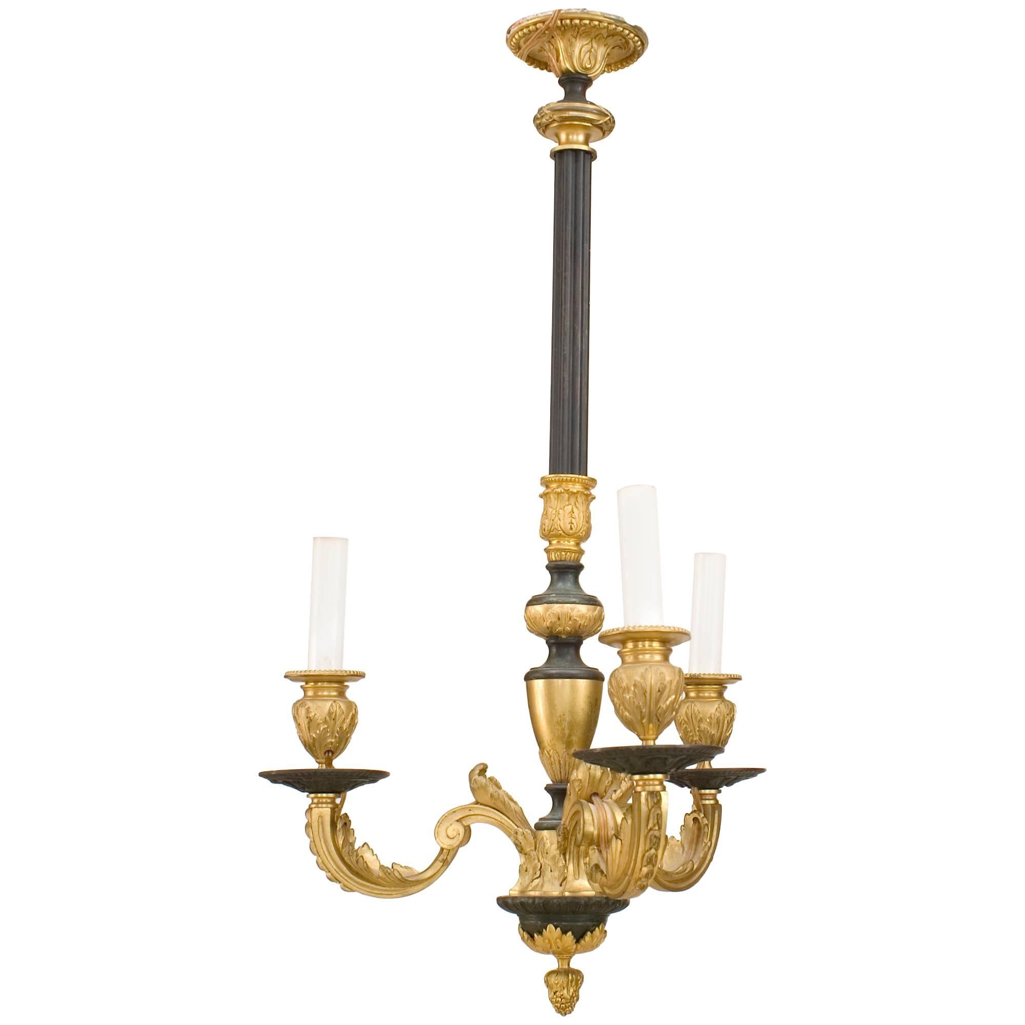 French Victorian Style Bronze Black and Gilt Chandelier For Sale