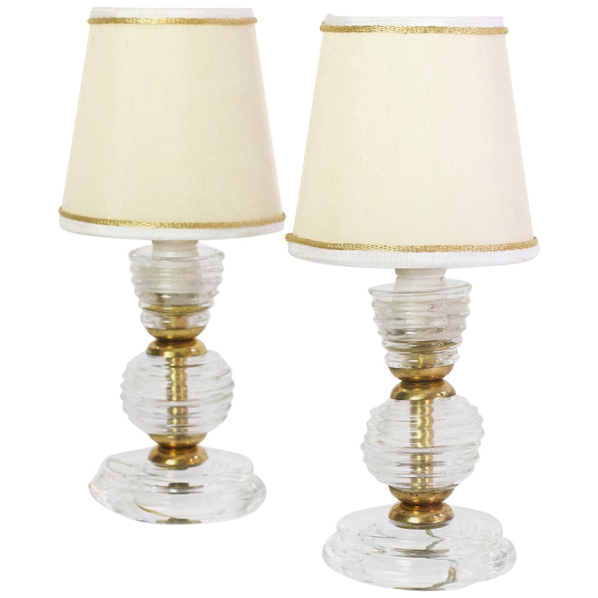 Pair of Style Gilt and Waxed Candlestick Bedside Lamps