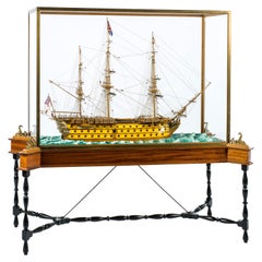 Vintage Master Built HMS Victory Scale Model Ship in Display Cabinet on Stand