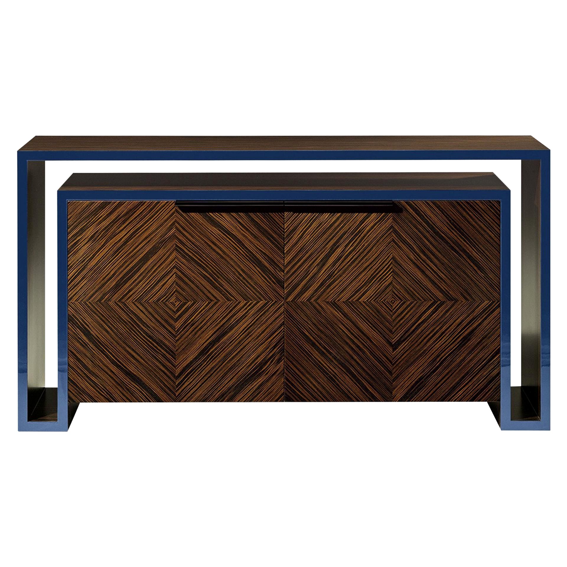Duplo U Contemporary and Customizable Sideboard in Pearl-Night-Blue For Sale