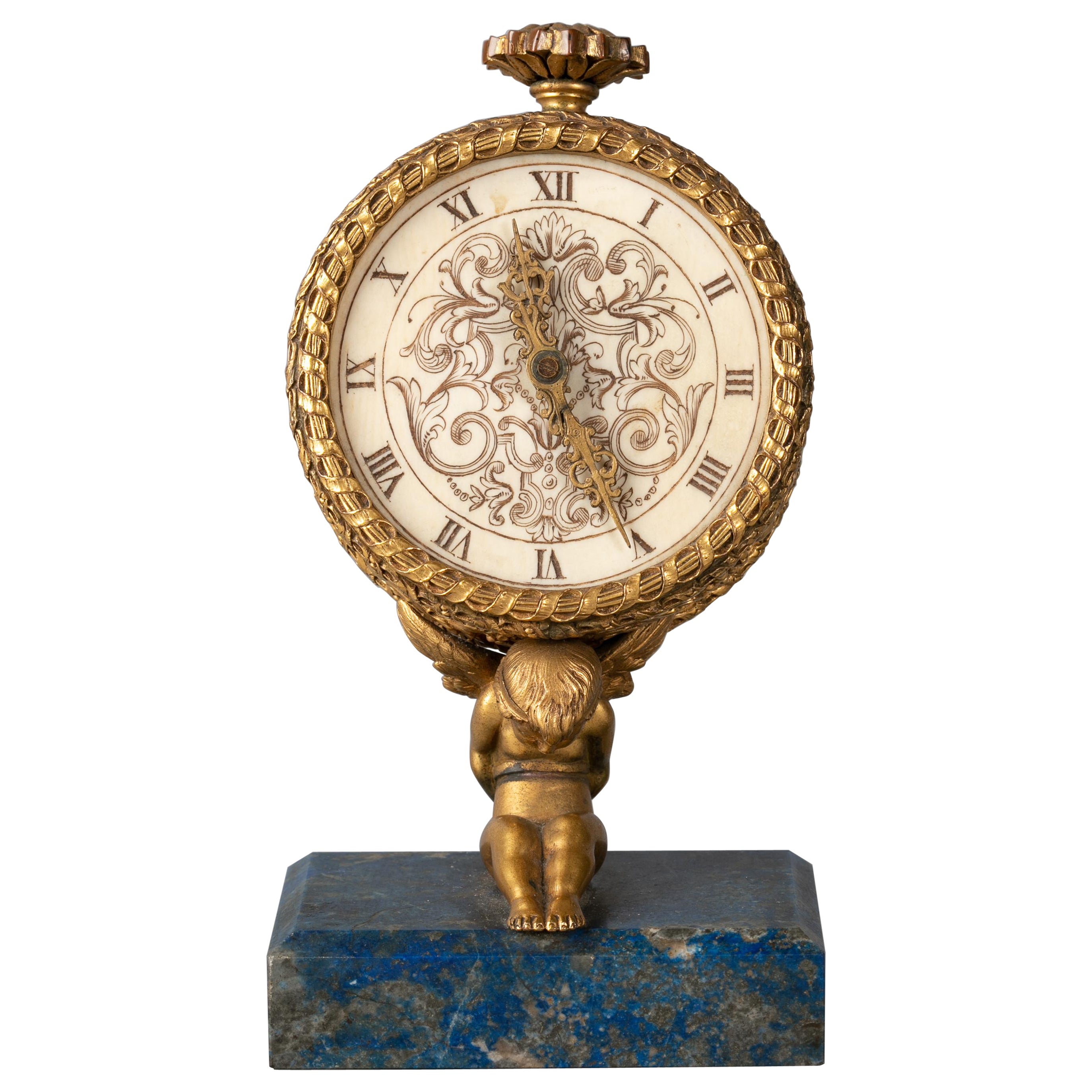 Horloge de table figurative en bronze et lapis-lazuli, E.F. Caldwell, vers 1900