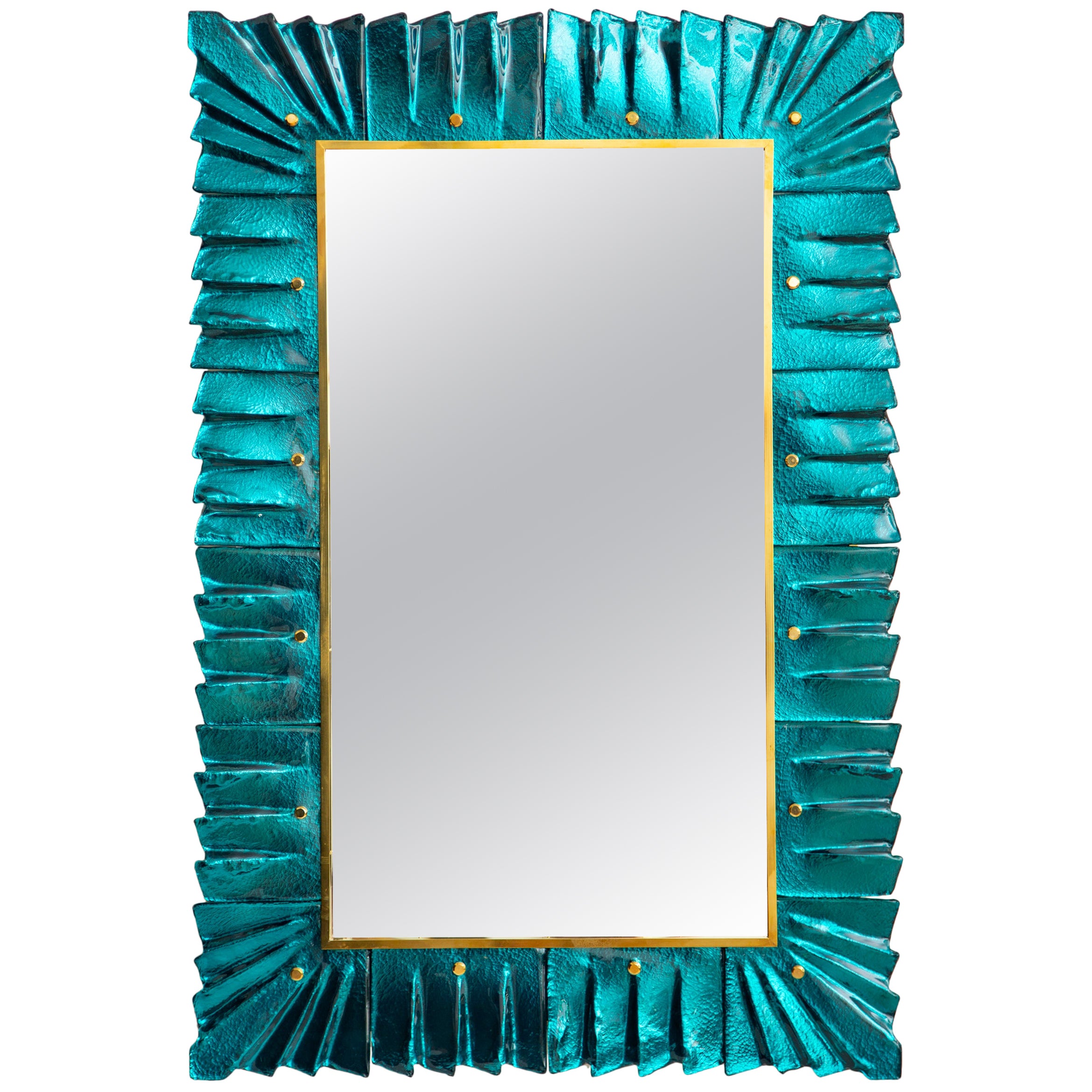 Contemporary Large Murano Sea Green Glass Framed Mirror, In Stock For Sale at 1stDibs