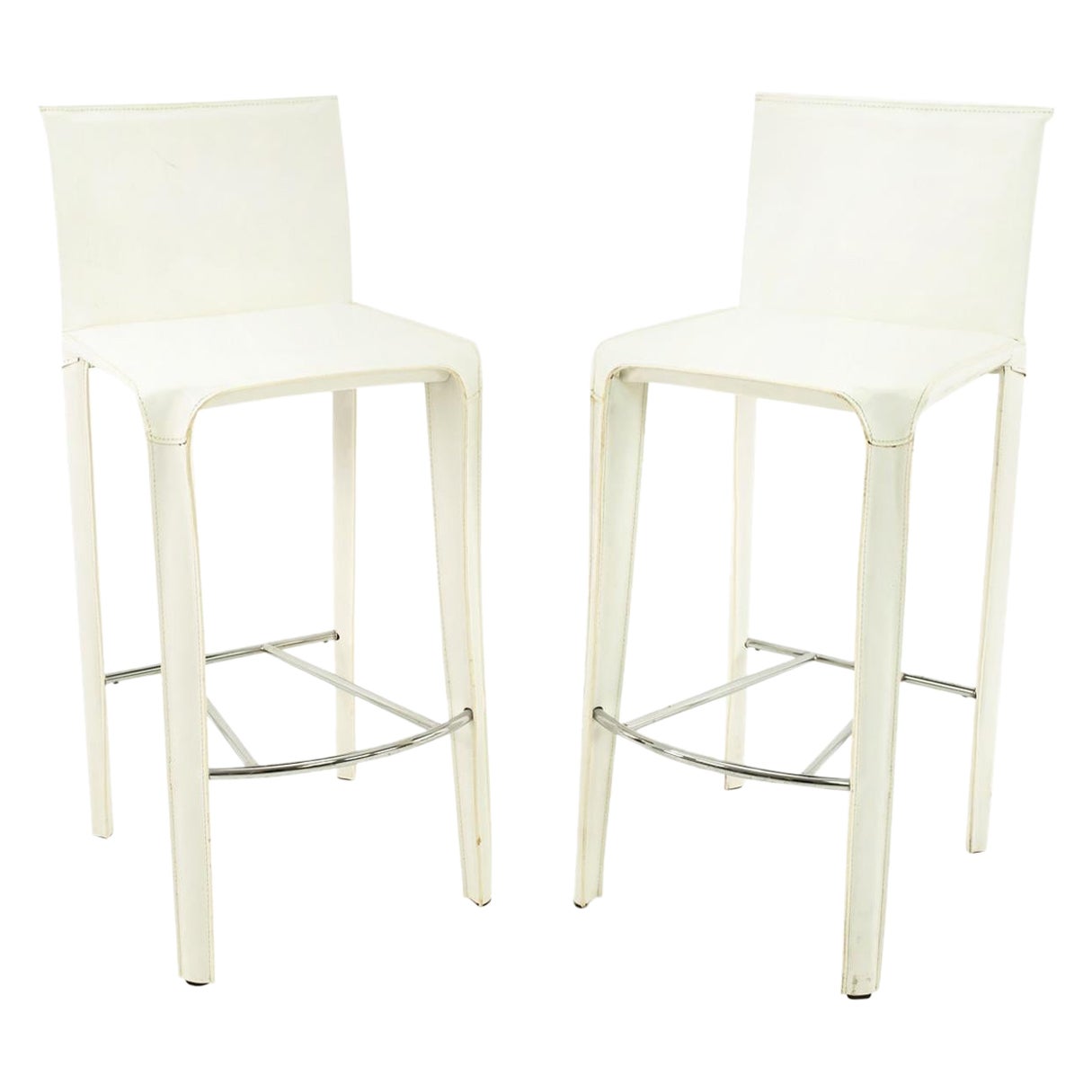 Arper Mid Century White Leather Stools, Pair For Sale