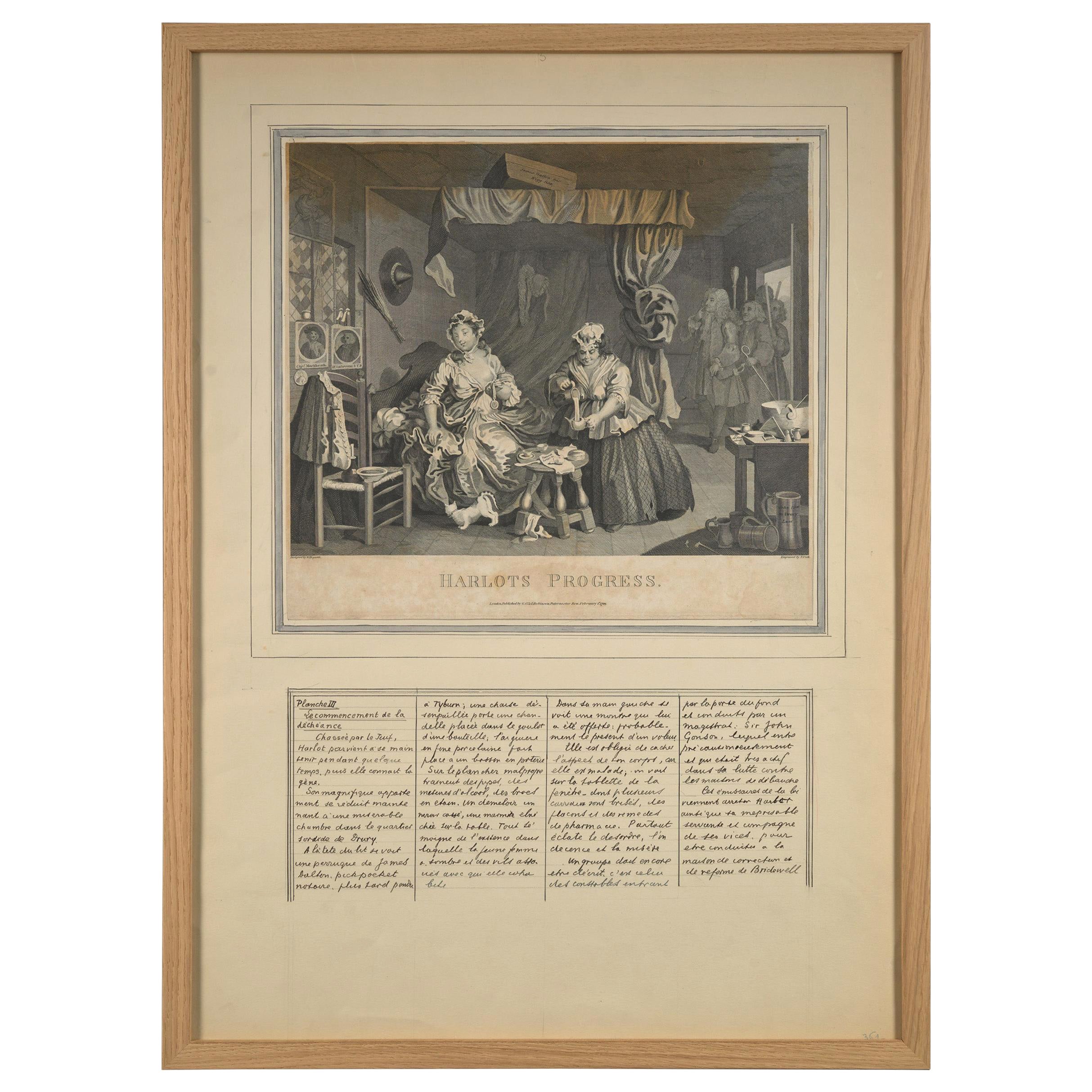 William Hogarth, Harlot's Progress, Litographs with French Comments For Sale