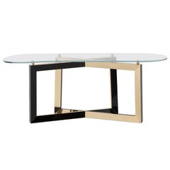 Olisippo Console Tempered Glass Top Black Stained Beech Polished Brass Legs