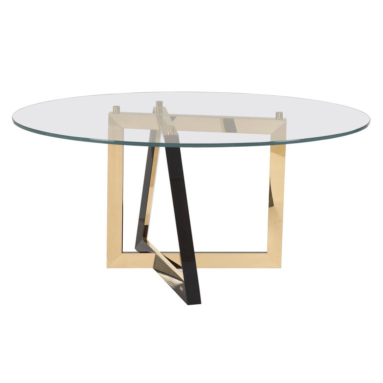 Olisippo 6 Seat Round Dining Table Tempered Glass Top Black Stained Beech Brass For At 1stdibs Olisippo 6 Seat Round Dining Table, Round Glass 6 Seat Dining Table